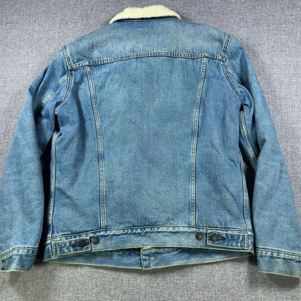 Vintage Levis Mens Sherpa Lined Denim Trucker Jacket Blue Medium 705980026 - Picture 2 of 6